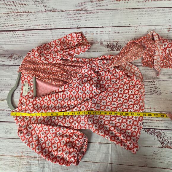 Anthropologie Sachin & Babi Pink Faux Wrap Blouse 8 w/ Tie Chic Dainty Ethereal - Picture 11 of 13